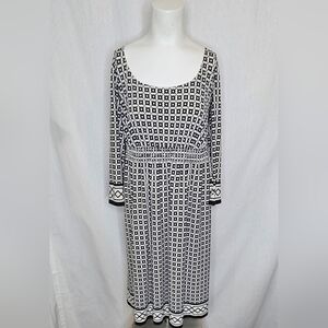 Dressbarn Black & White Geometric Print Retro Mod Style Dress Size 14W
